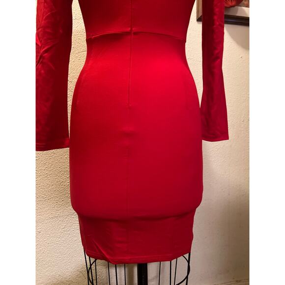 Sarin Mathews Deep V Neck Ruched Bodycon Long Sleeve Mini Dress Red NWT Size XL - Picture 7 of 9